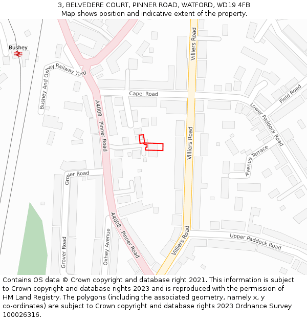 3, BELVEDERE COURT, PINNER ROAD, WATFORD, WD19 4FB: Location map and indicative extent of plot