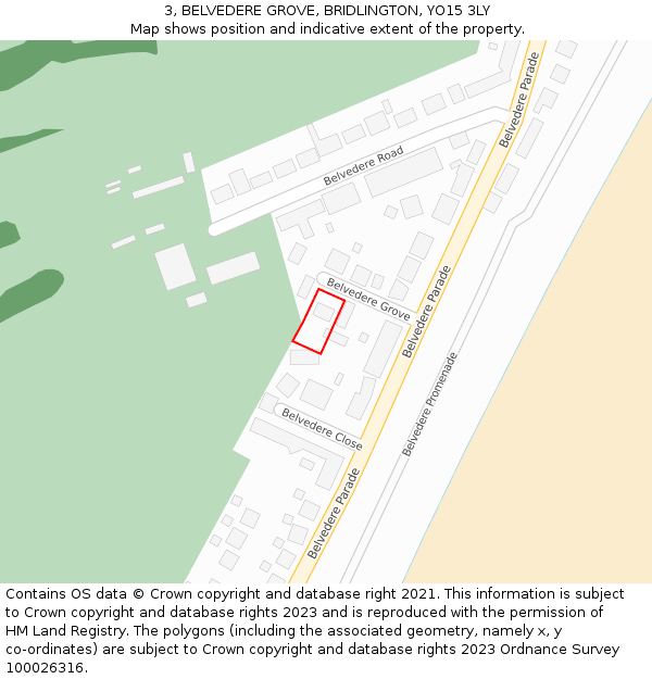 3, BELVEDERE GROVE, BRIDLINGTON, YO15 3LY: Location map and indicative extent of plot