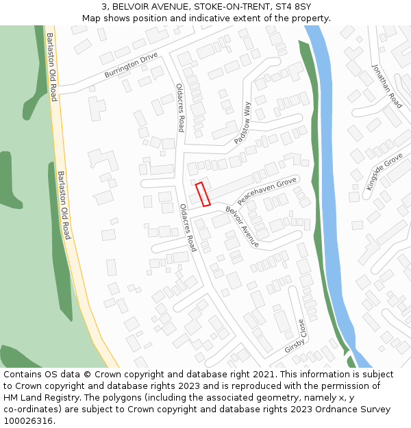 3, BELVOIR AVENUE, STOKE-ON-TRENT, ST4 8SY: Location map and indicative extent of plot