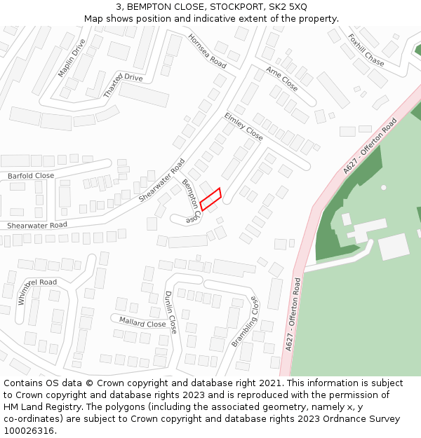 3, BEMPTON CLOSE, STOCKPORT, SK2 5XQ: Location map and indicative extent of plot