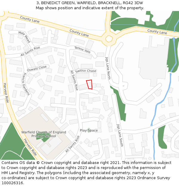 3, BENEDICT GREEN, WARFIELD, BRACKNELL, RG42 3DW: Location map and indicative extent of plot