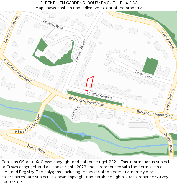 3, BENELLEN GARDENS, BOURNEMOUTH, BH4 9LW: Location map and indicative extent of plot