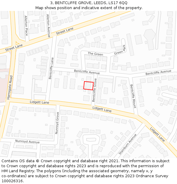 3, BENTCLIFFE GROVE, LEEDS, LS17 6QQ: Location map and indicative extent of plot