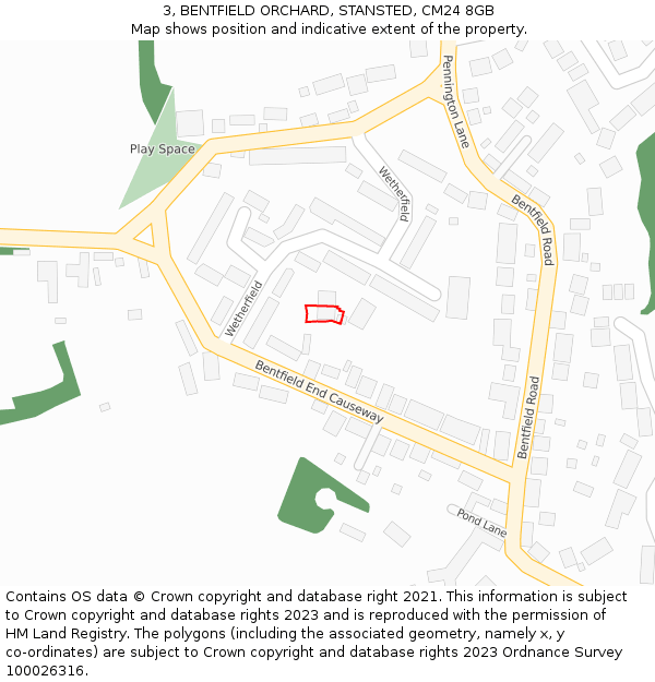 3, BENTFIELD ORCHARD, STANSTED, CM24 8GB: Location map and indicative extent of plot