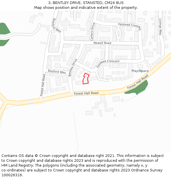 3, BENTLEY DRIVE, STANSTED, CM24 8US: Location map and indicative extent of plot