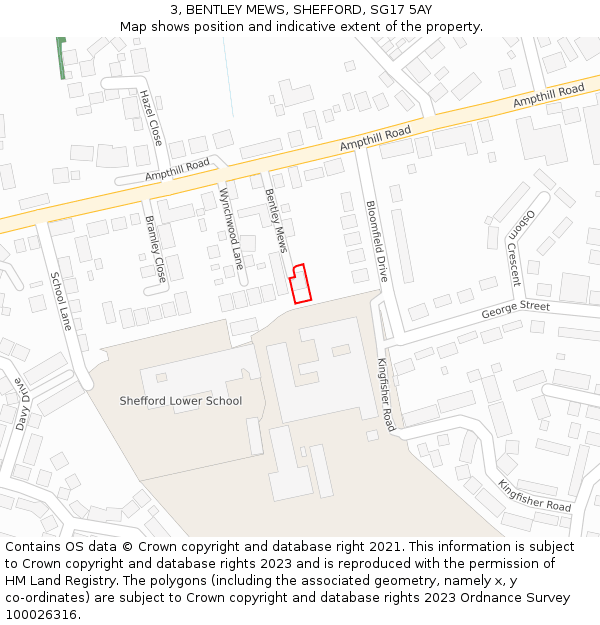 3, BENTLEY MEWS, SHEFFORD, SG17 5AY: Location map and indicative extent of plot