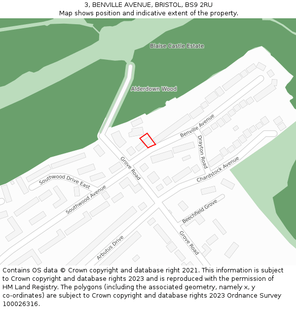 3, BENVILLE AVENUE, BRISTOL, BS9 2RU: Location map and indicative extent of plot