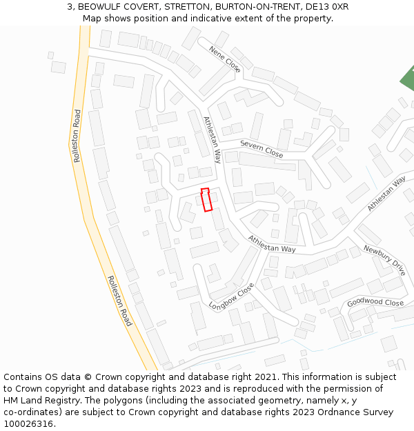 3, BEOWULF COVERT, STRETTON, BURTON-ON-TRENT, DE13 0XR: Location map and indicative extent of plot