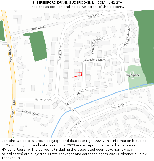 3, BERESFORD DRIVE, SUDBROOKE, LINCOLN, LN2 2YH: Location map and indicative extent of plot