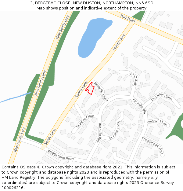 3, BERGERAC CLOSE, NEW DUSTON, NORTHAMPTON, NN5 6SD: Location map and indicative extent of plot