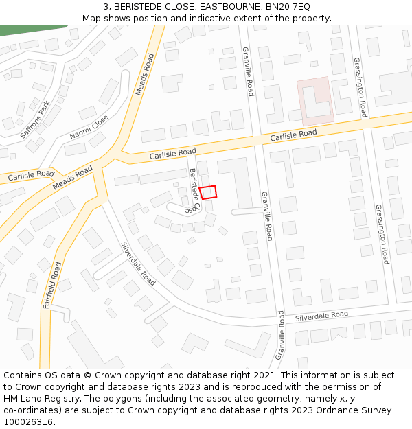 3, BERISTEDE CLOSE, EASTBOURNE, BN20 7EQ: Location map and indicative extent of plot