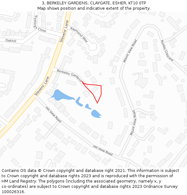 3, BERKELEY GARDENS, CLAYGATE, ESHER, KT10 0TP: Location map and indicative extent of plot