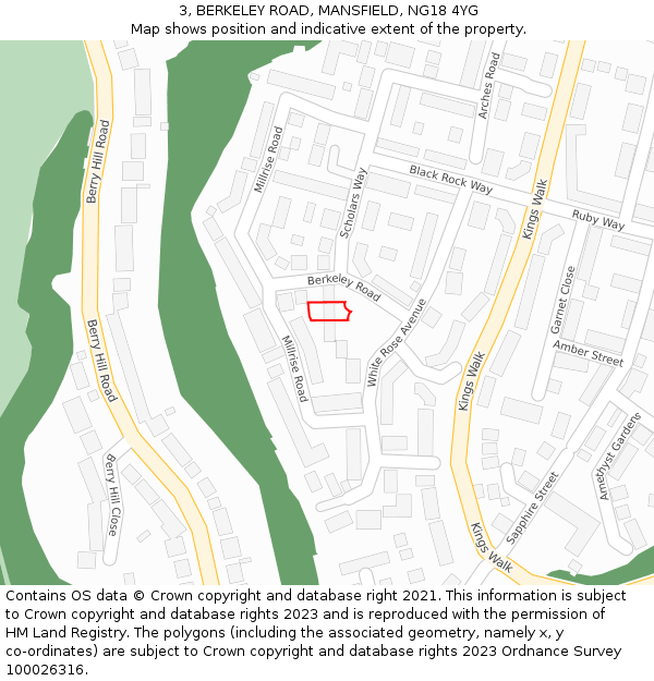 3, BERKELEY ROAD, MANSFIELD, NG18 4YG: Location map and indicative extent of plot