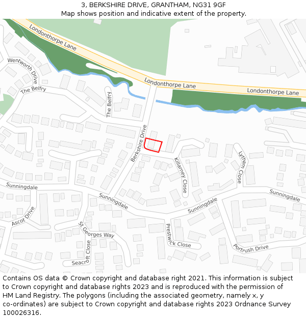 3, BERKSHIRE DRIVE, GRANTHAM, NG31 9GF: Location map and indicative extent of plot