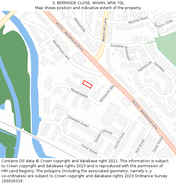 3, BERMSIDE CLOSE, WIGAN, WN6 7QL: Location map and indicative extent of plot