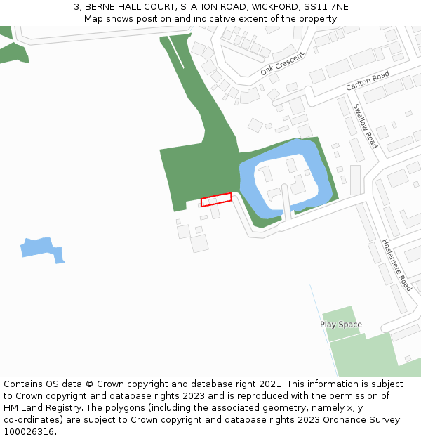 3, BERNE HALL COURT, STATION ROAD, WICKFORD, SS11 7NE: Location map and indicative extent of plot