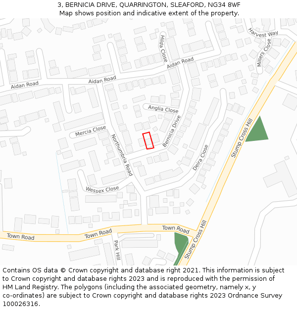 3, BERNICIA DRIVE, QUARRINGTON, SLEAFORD, NG34 8WF: Location map and indicative extent of plot