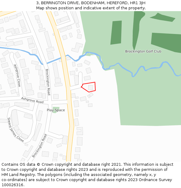 3, BERRINGTON DRIVE, BODENHAM, HEREFORD, HR1 3JH: Location map and indicative extent of plot