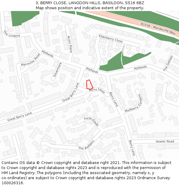 3, BERRY CLOSE, LANGDON HILLS, BASILDON, SS16 6BZ: Location map and indicative extent of plot