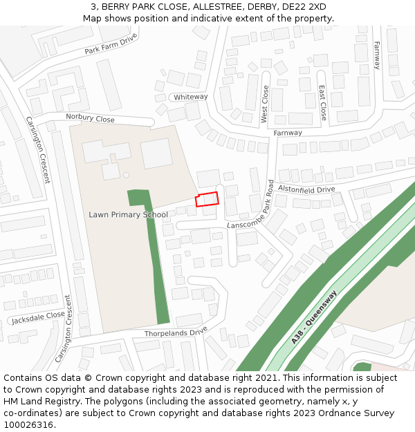 3, BERRY PARK CLOSE, ALLESTREE, DERBY, DE22 2XD: Location map and indicative extent of plot