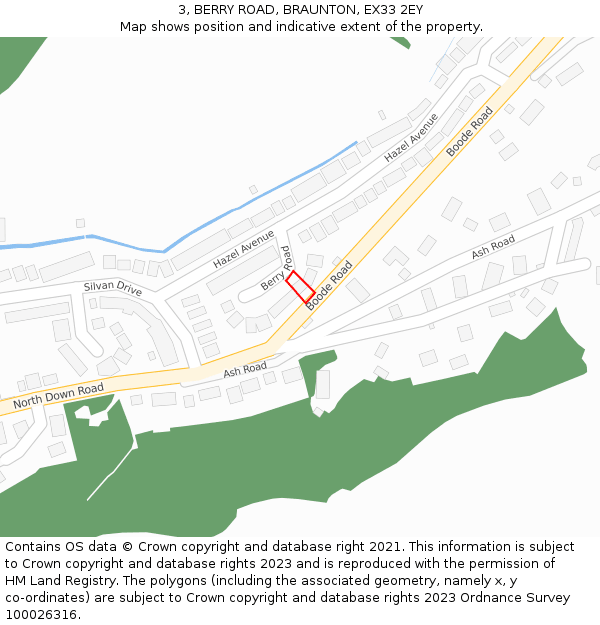 3, BERRY ROAD, BRAUNTON, EX33 2EY: Location map and indicative extent of plot