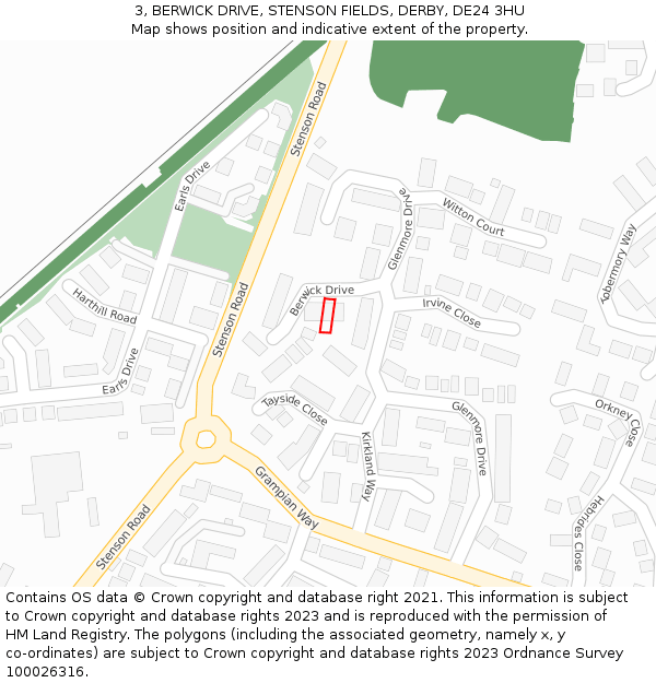 3, BERWICK DRIVE, STENSON FIELDS, DERBY, DE24 3HU: Location map and indicative extent of plot