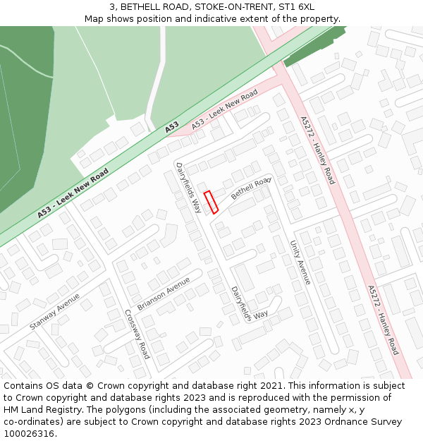 3, BETHELL ROAD, STOKE-ON-TRENT, ST1 6XL: Location map and indicative extent of plot