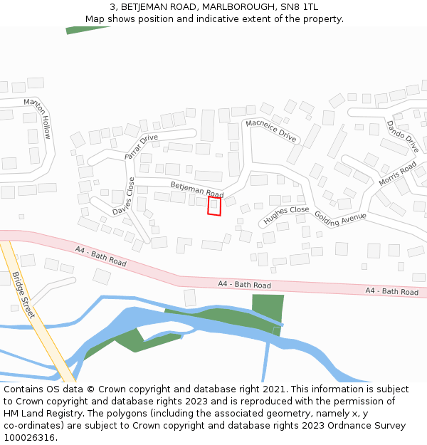 3, BETJEMAN ROAD, MARLBOROUGH, SN8 1TL: Location map and indicative extent of plot