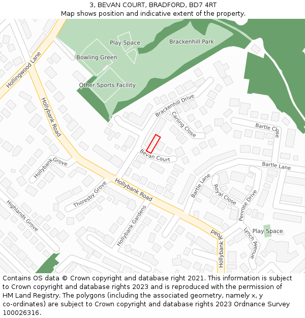 3, BEVAN COURT, BRADFORD, BD7 4RT: Location map and indicative extent of plot