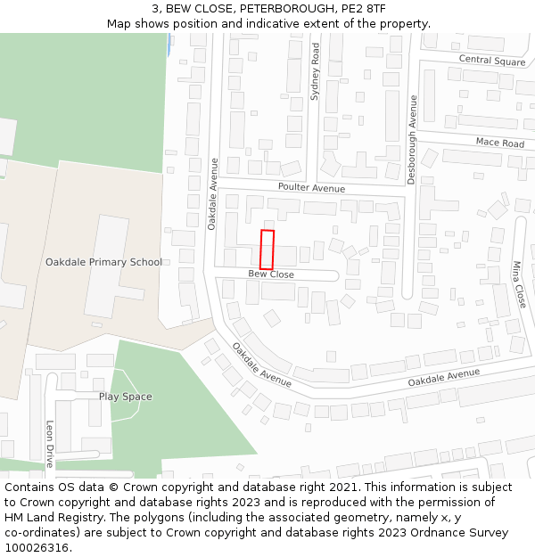 3, BEW CLOSE, PETERBOROUGH, PE2 8TF: Location map and indicative extent of plot