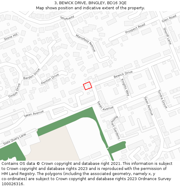 3, BEWICK DRIVE, BINGLEY, BD16 3QE: Location map and indicative extent of plot