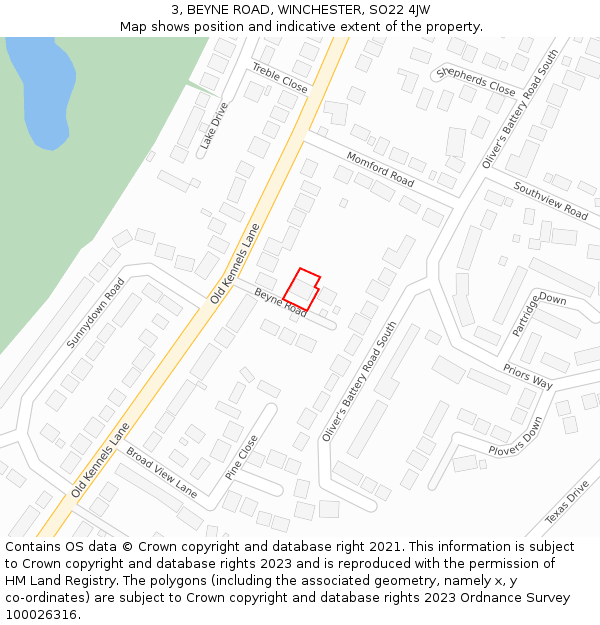 3, BEYNE ROAD, WINCHESTER, SO22 4JW: Location map and indicative extent of plot