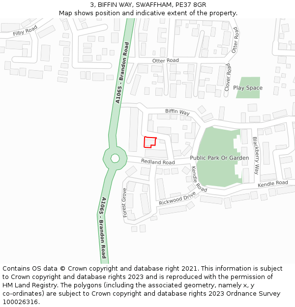 3, BIFFIN WAY, SWAFFHAM, PE37 8GR: Location map and indicative extent of plot