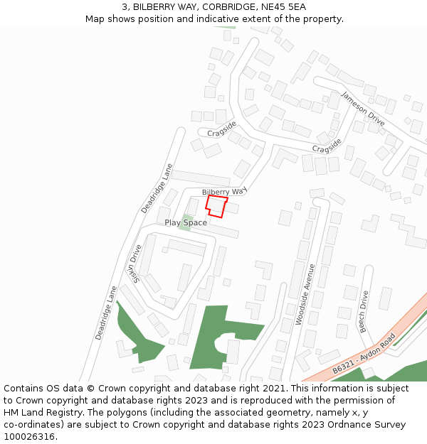 3, BILBERRY WAY, CORBRIDGE, NE45 5EA: Location map and indicative extent of plot