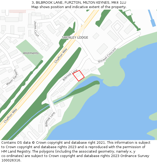 3, BILBROOK LANE, FURZTON, MILTON KEYNES, MK4 1LU: Location map and indicative extent of plot