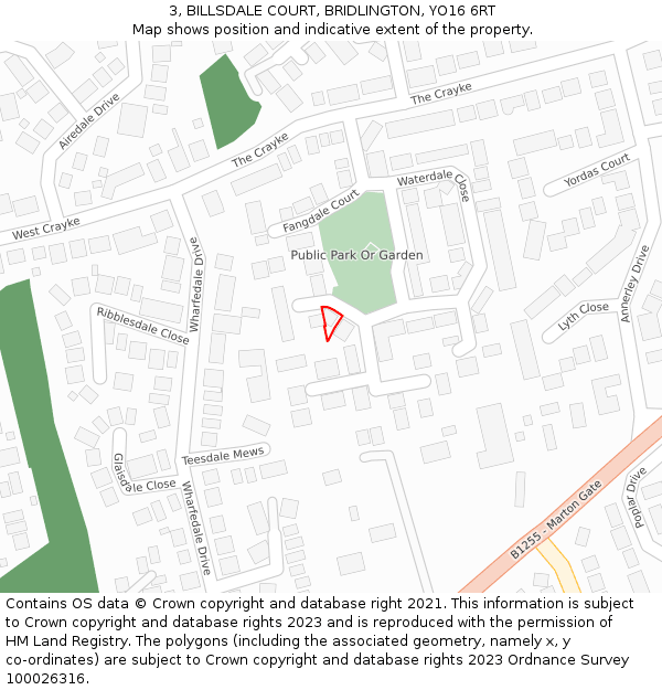 3, BILLSDALE COURT, BRIDLINGTON, YO16 6RT: Location map and indicative extent of plot