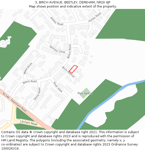 3, BIRCH AVENUE, BEETLEY, DEREHAM, NR20 4JP: Location map and indicative extent of plot