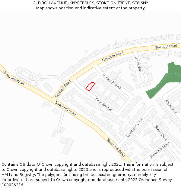 3, BIRCH AVENUE, KNYPERSLEY, STOKE-ON-TRENT, ST8 6NY: Location map and indicative extent of plot