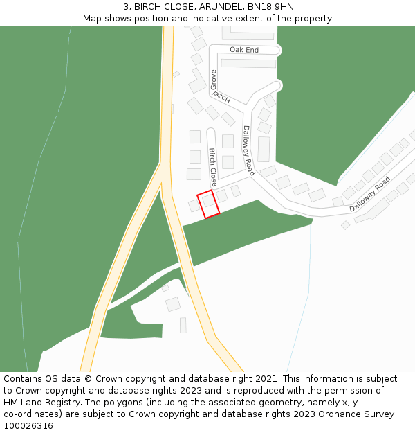 3, BIRCH CLOSE, ARUNDEL, BN18 9HN: Location map and indicative extent of plot