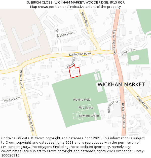 3, BIRCH CLOSE, WICKHAM MARKET, WOODBRIDGE, IP13 0QR: Location map and indicative extent of plot