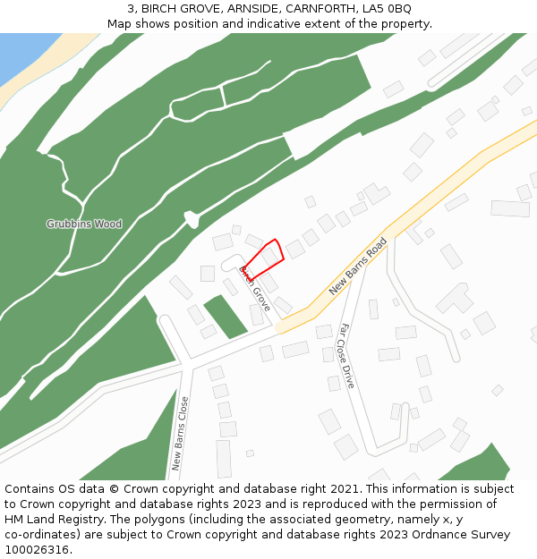 3, BIRCH GROVE, ARNSIDE, CARNFORTH, LA5 0BQ: Location map and indicative extent of plot