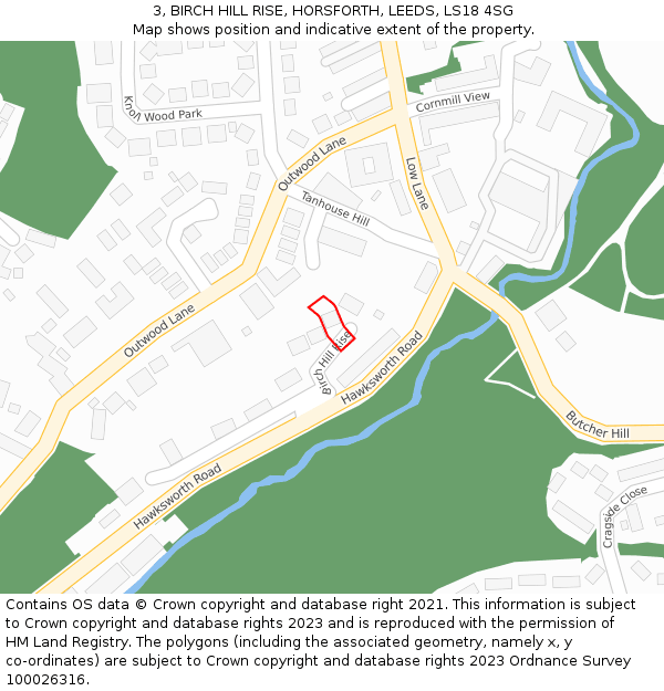 3, BIRCH HILL RISE, HORSFORTH, LEEDS, LS18 4SG: Location map and indicative extent of plot