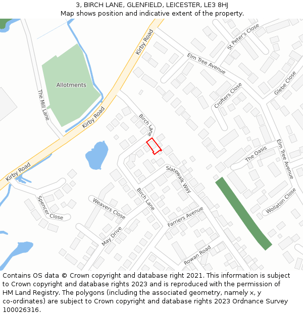 3, BIRCH LANE, GLENFIELD, LEICESTER, LE3 8HJ: Location map and indicative extent of plot