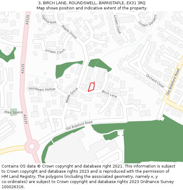 3, BIRCH LANE, ROUNDSWELL, BARNSTAPLE, EX31 3RQ: Location map and indicative extent of plot