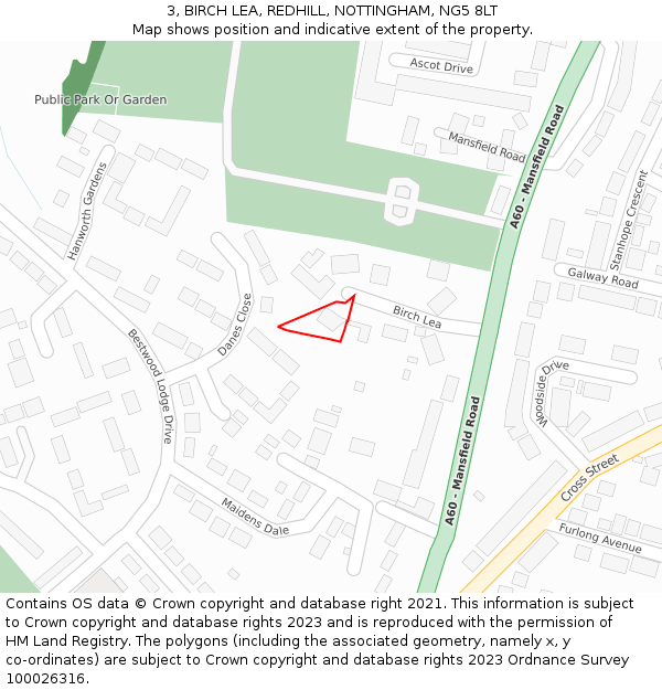 3, BIRCH LEA, REDHILL, NOTTINGHAM, NG5 8LT: Location map and indicative extent of plot