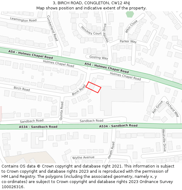 3, BIRCH ROAD, CONGLETON, CW12 4NJ: Location map and indicative extent of plot