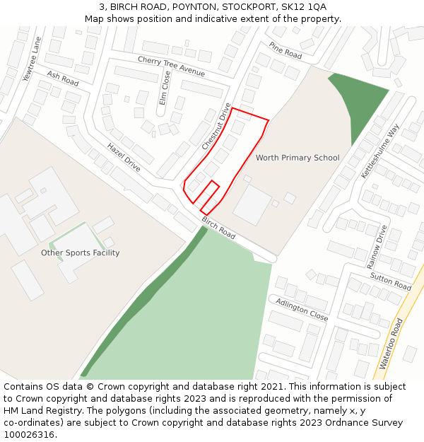 3, BIRCH ROAD, POYNTON, STOCKPORT, SK12 1QA: Location map and indicative extent of plot