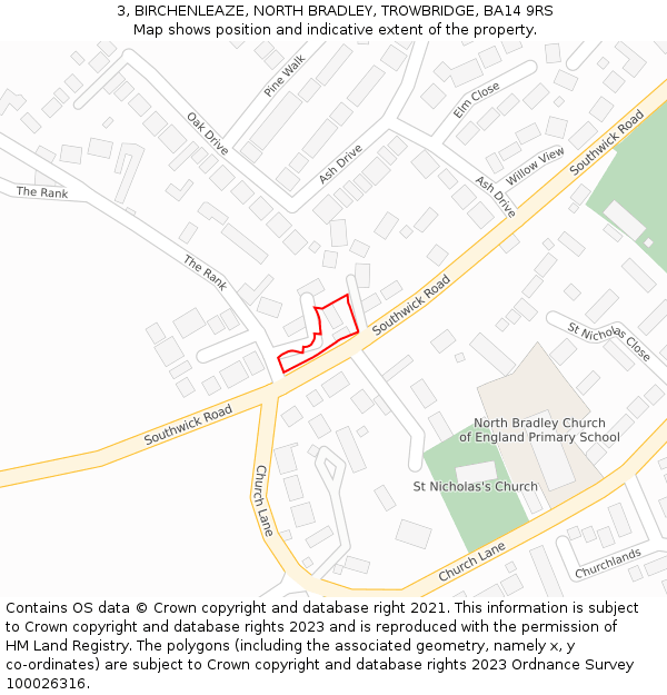 3, BIRCHENLEAZE, NORTH BRADLEY, TROWBRIDGE, BA14 9RS: Location map and indicative extent of plot