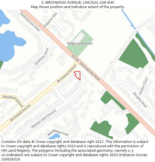 3, BIRCHWOOD AVENUE, LINCOLN, LN6 0HX: Location map and indicative extent of plot