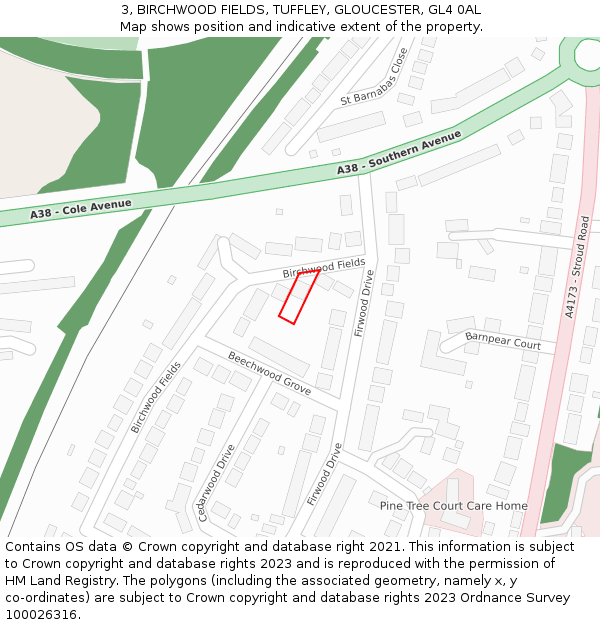 3, BIRCHWOOD FIELDS, TUFFLEY, GLOUCESTER, GL4 0AL: Location map and indicative extent of plot